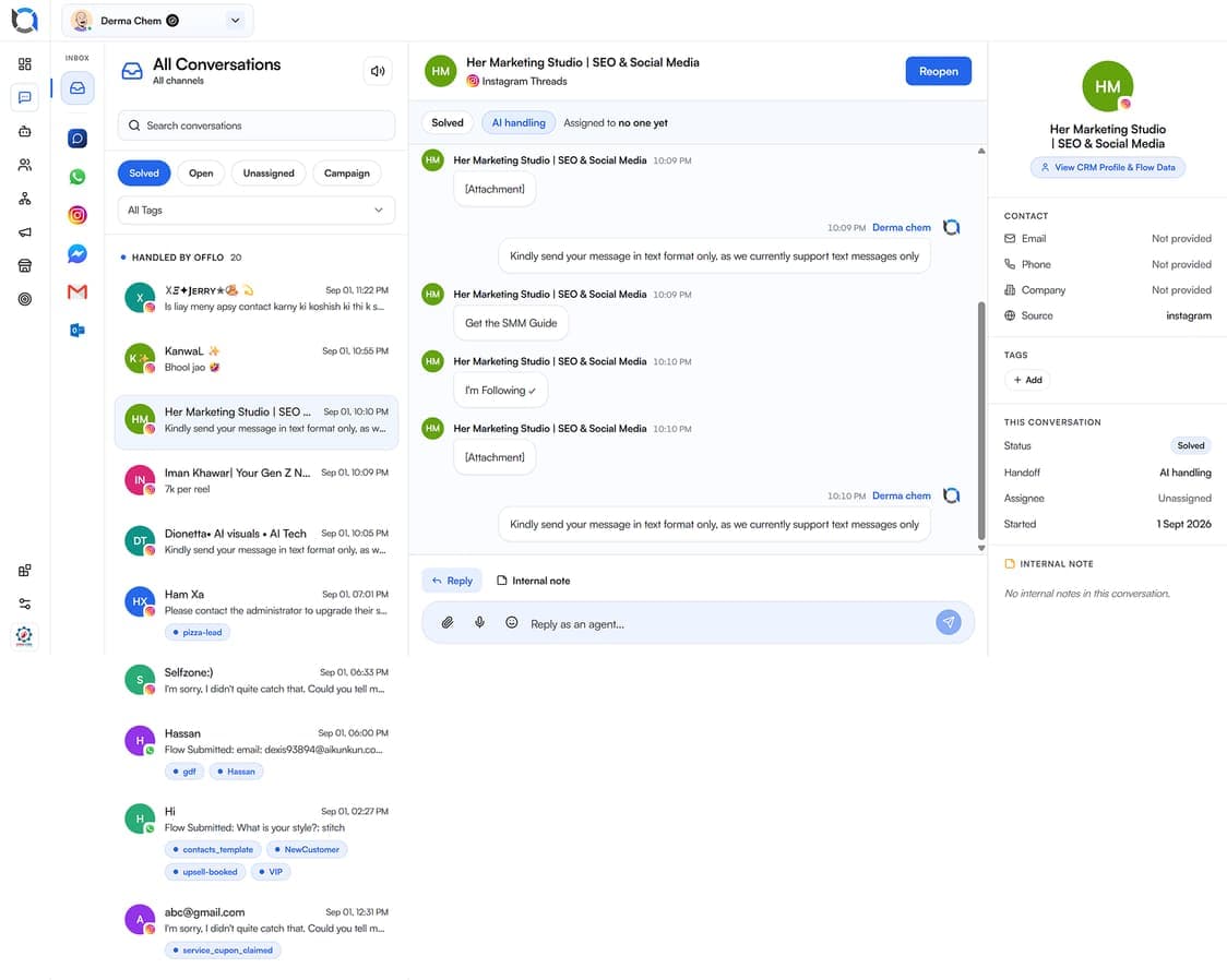 Order support conversation with customer context in Offlo