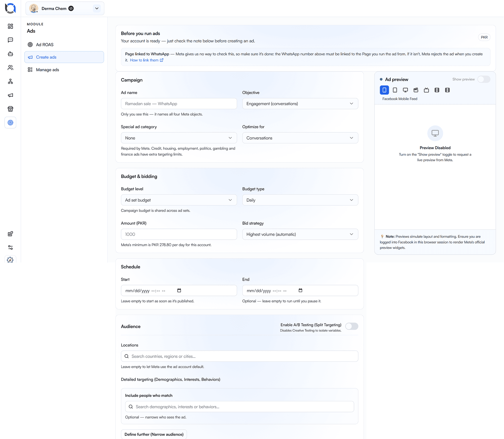 Creating an ecommerce ad in Offlo
