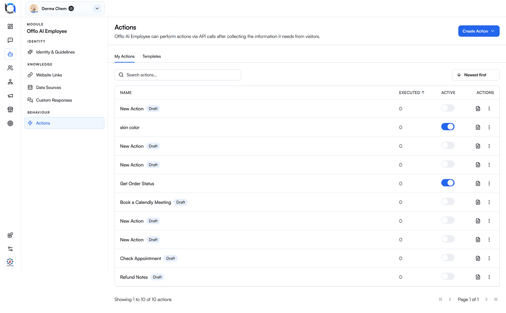 Offlo AI actions connected to HTTP endpoints